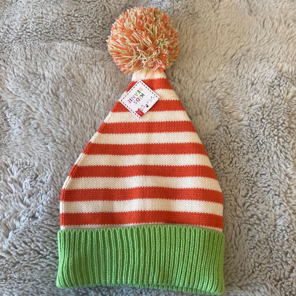 NWT Kids orange and green toboggan beanie OS